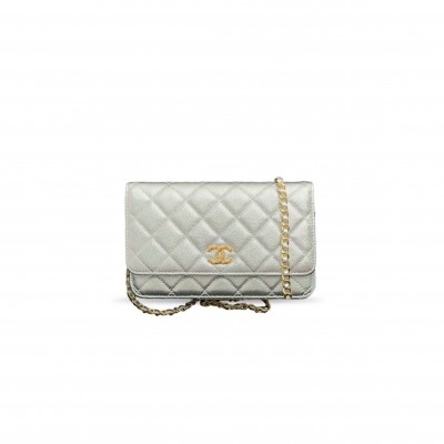 CHANEL WALLET ON CHAIN IN SHINY GRAINED CALFSKIN STRASS AND GOLD TONE METAL (19*12*3cm)